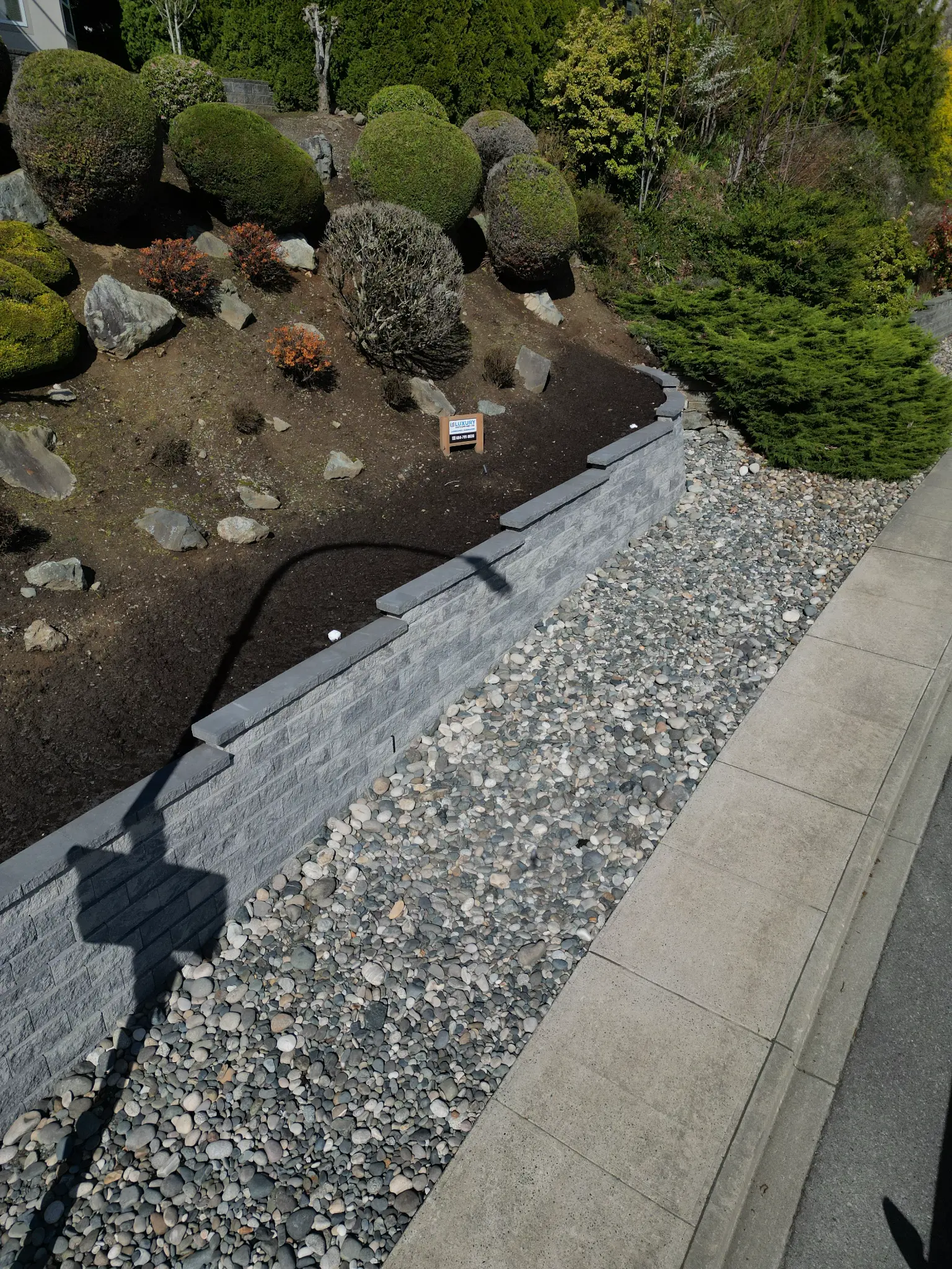 Aerial view of retaining wall project