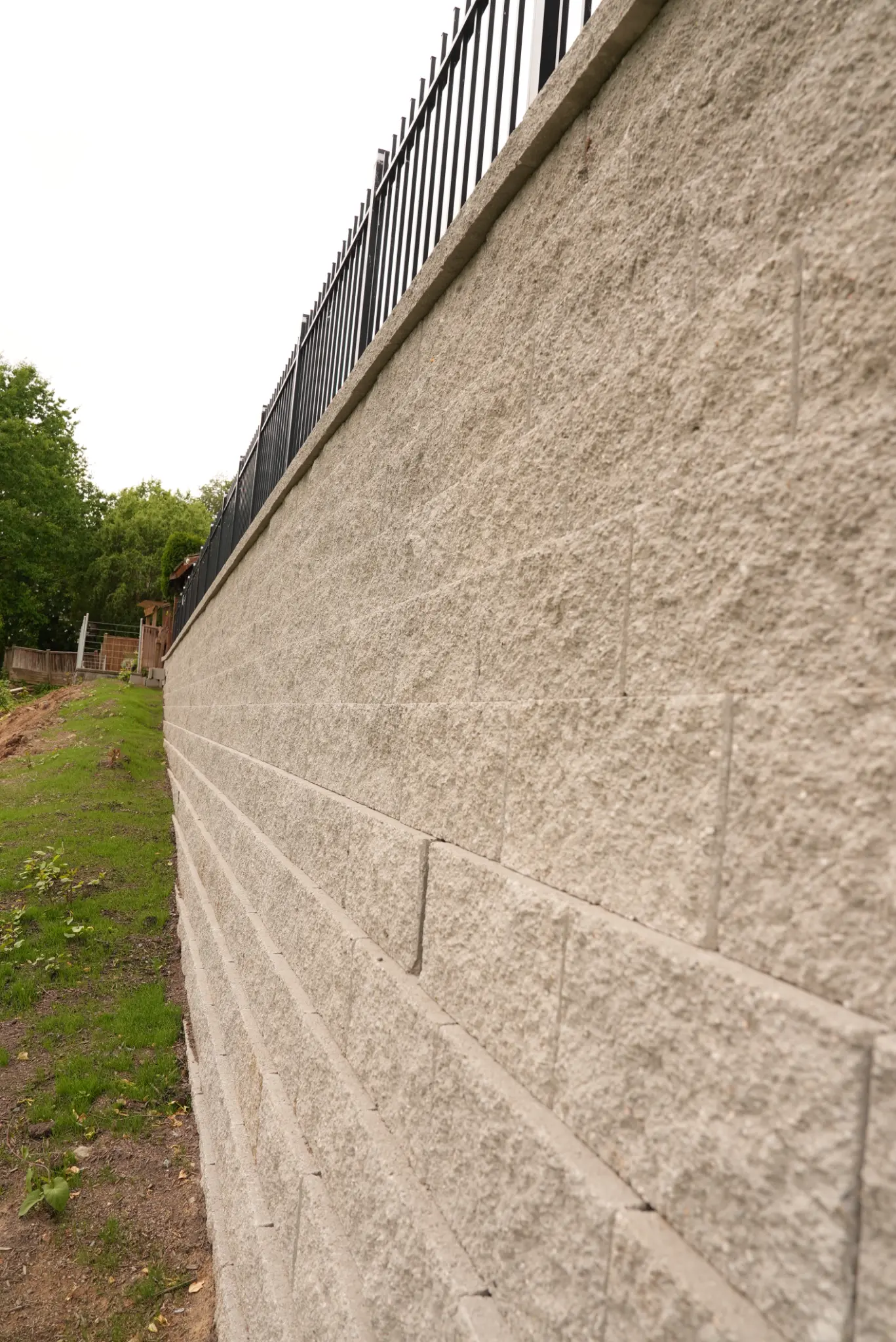 Detailed masonry wall face showing precise block installation