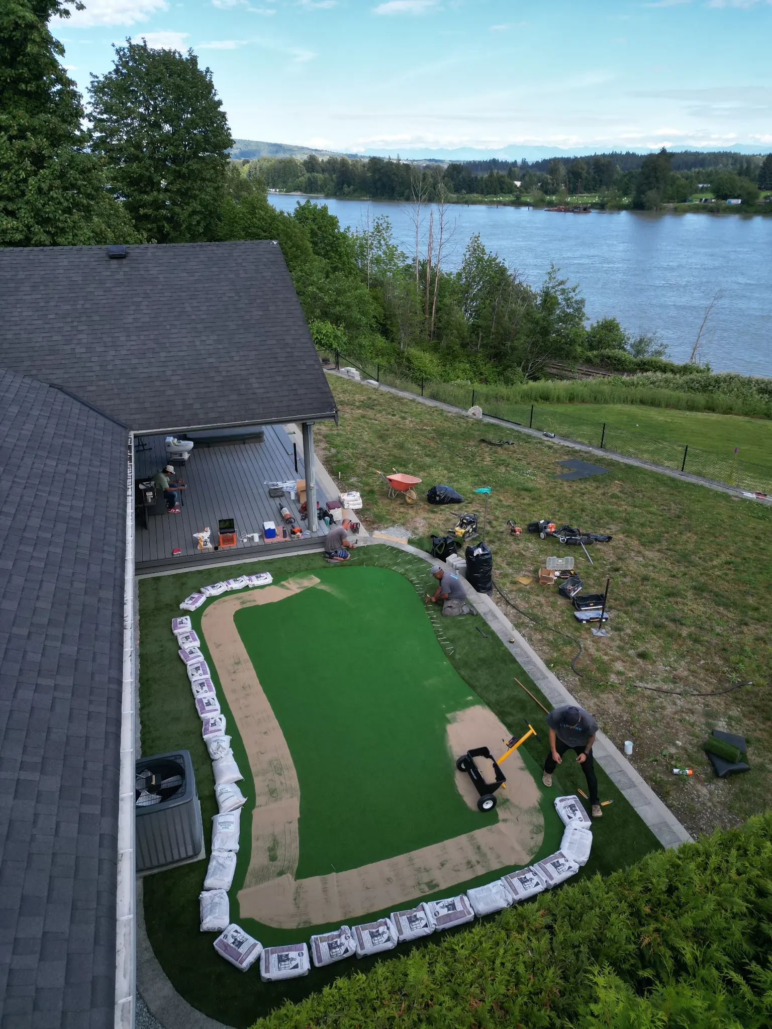 Aerial overview of the Maple Ridge backyard and surrounding property