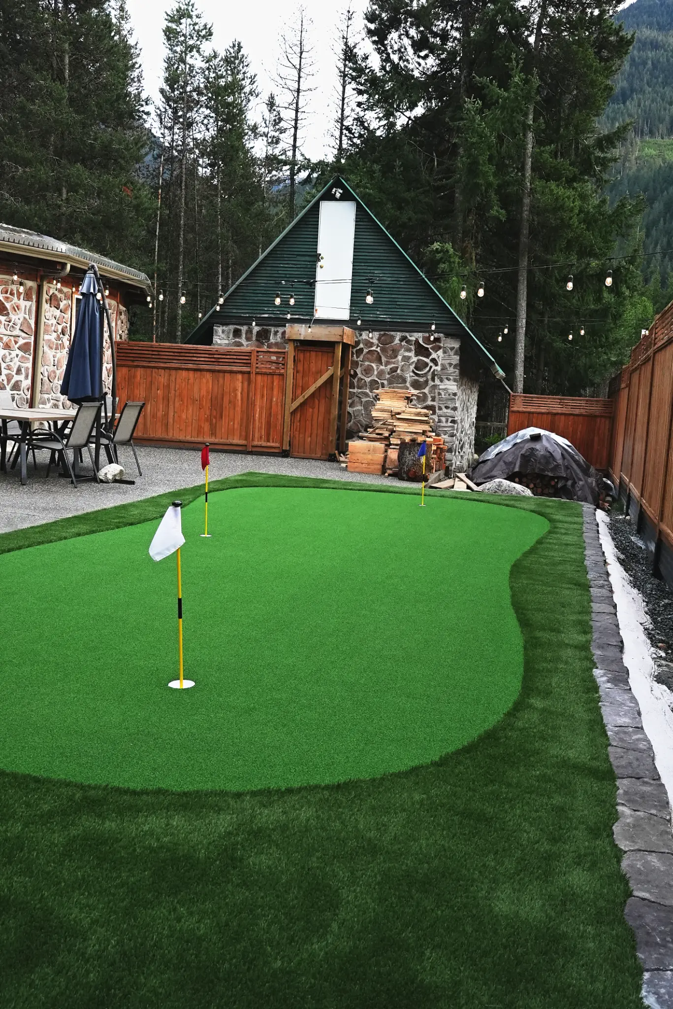 Putting green and landscape at dusk