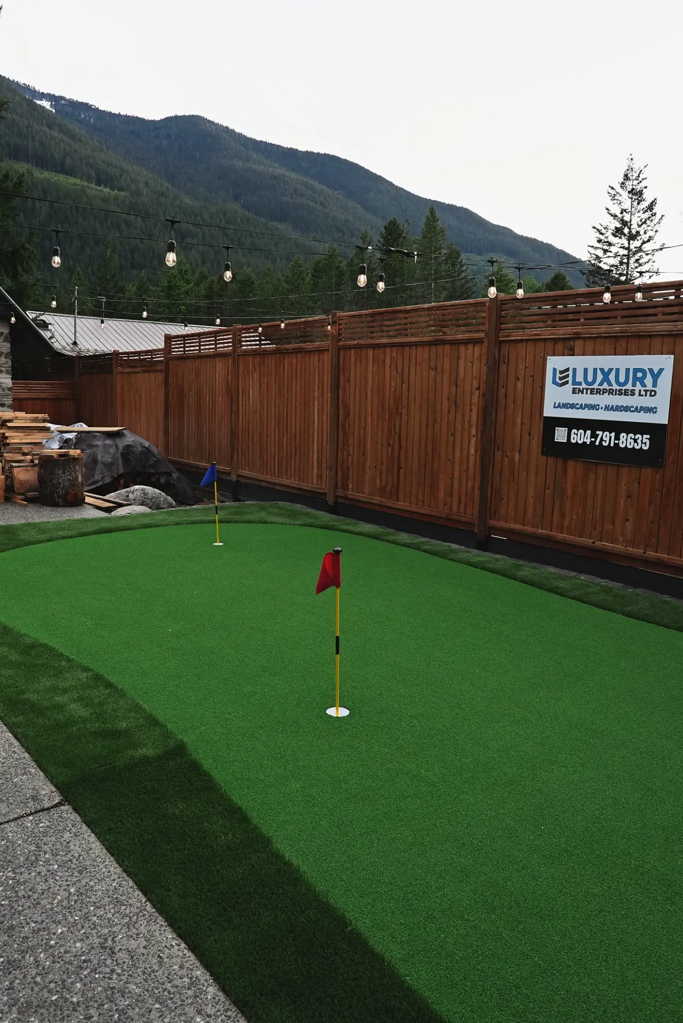 Putting green close-up with rock edging