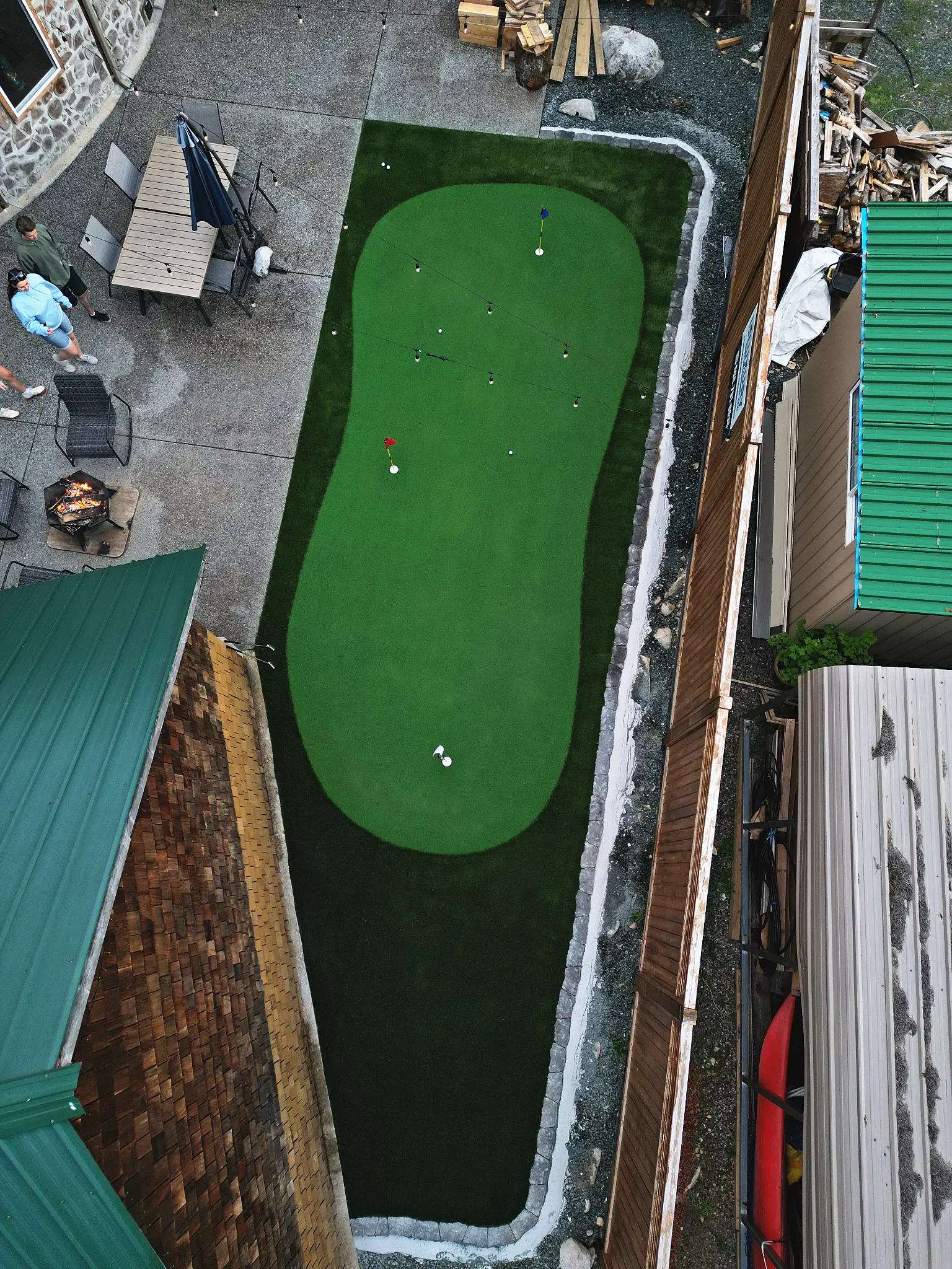 Aerial view of treehouse and putting green